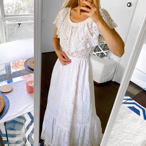 💍 VINTAGE ILGWU UNION MADE TALL CROCHET OPEN SHOULDER WEDDING GOWN! - Picture 5 of 16